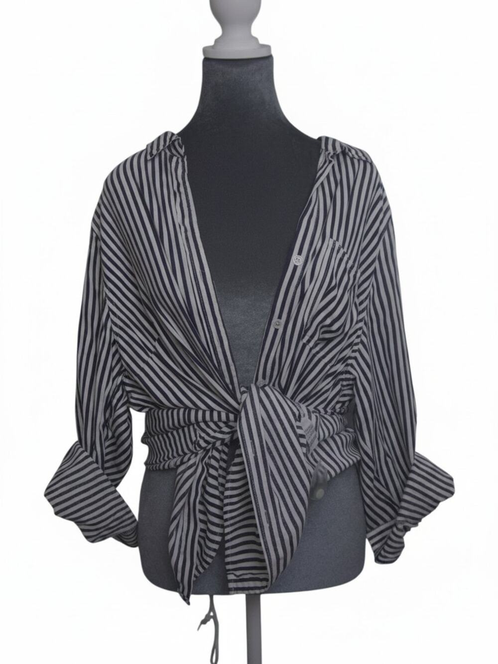 Velvet Heart Striped Button Up Shirt Women’s 2X Navy White Roll Tab Sleeve
